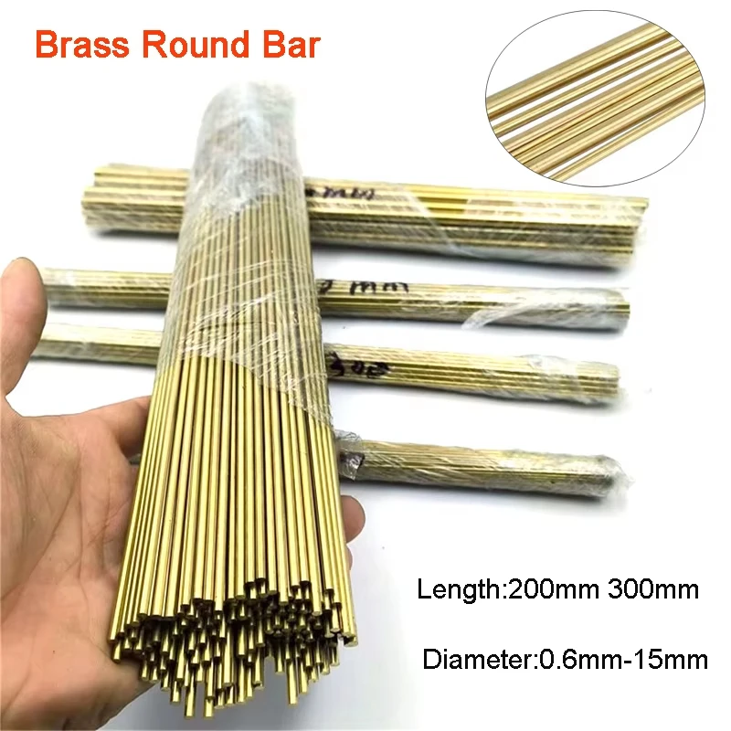 1~10Pcs Solid Brass Round Bar Rod 0.6-16mm Dia 200mm 300mm Length DIY Hardware Model Making Industrial Replacement Parts