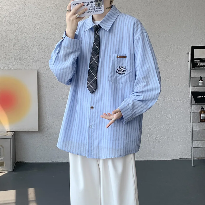 M-XXXXXL Single Breasted Striped Shirt with Chest Pocket Plus Size Long Sleeve Collared Blouse Men's Breathable Casual Office