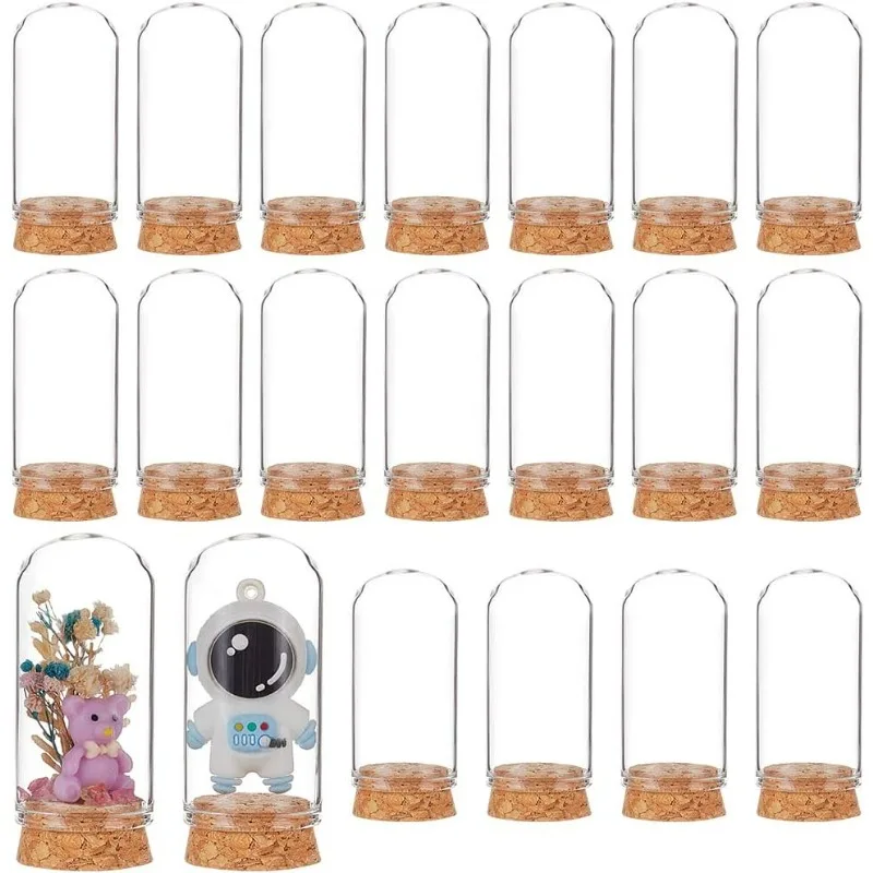 20 PCS Dome Decorative Jars, 2.4x1.2inch Glass Display Dome with Cork Base for Flower Storage Home Christmas Party