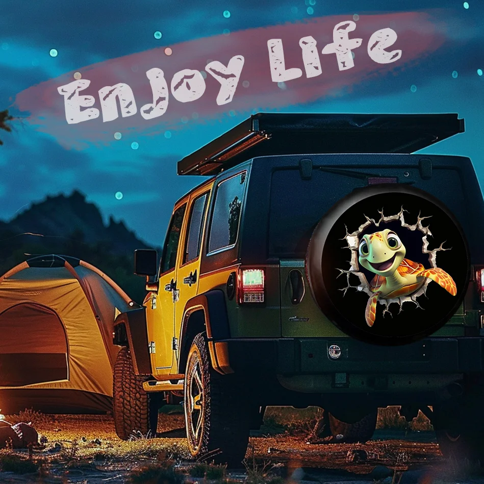 Cute Cartoon Sea Turtle Breaking Through Black Hole Spare Tire Cover Dustproof Protector Universal Fit - view 3