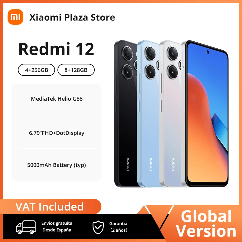 Global Version Xiaomi Redmi 12 Smartphone IP53 Large 5000mAh Battery 50MP Al Triple Camera MediaTek Helio G88 90Hz FHD+ Display