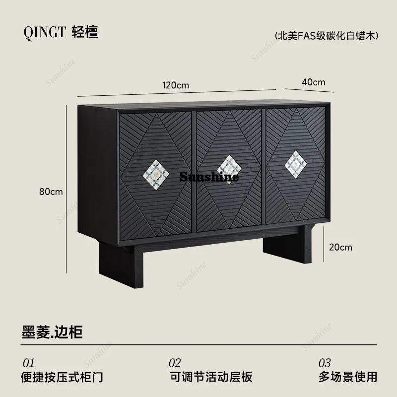 Black solid wood bucket cabinet, living room against the wall storage cabinet, cabinet next to the sofa