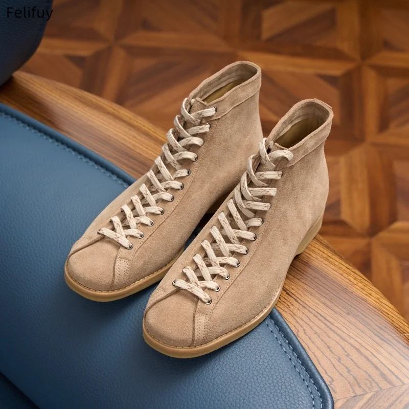 

New Cowhide Hiking shoes men's walking boot British casual shoes Lace Up cowhide high top motorcycle boots ankle sneakers