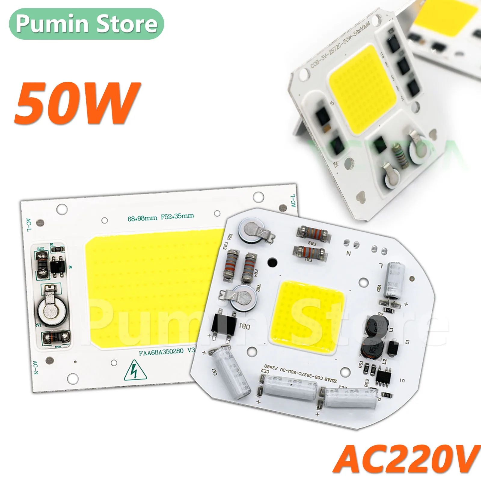 5PCS LED COB Module Chip 50W 220V Smart IC No Need Driver LED Lamp Light Source Flood Light Outdoor Garden IntegratedLight Beads