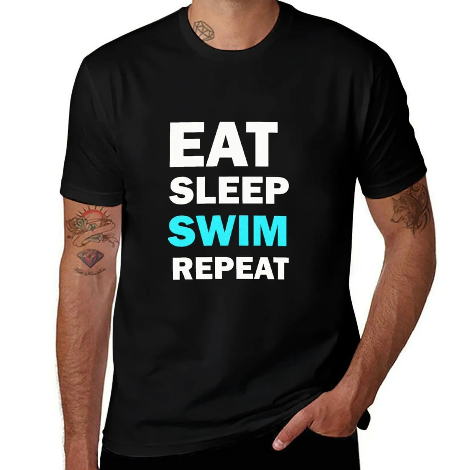 eat sleep swim repeat T-Shirt man t shirt cotton high quality T-Shirt