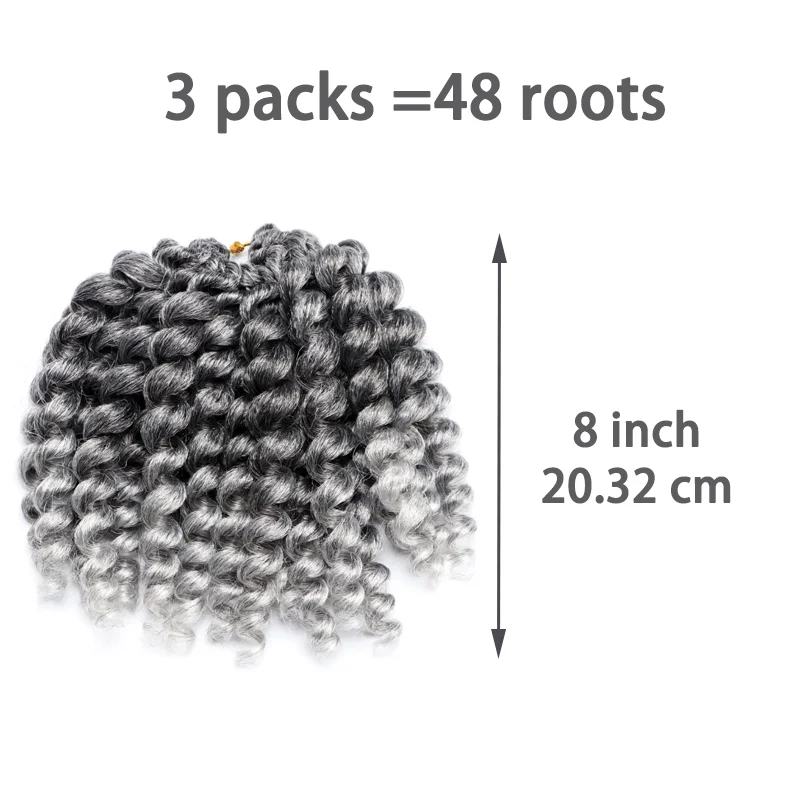 Синтетическая палочка для завивки волос, вязанные крючком, 8 дюймов, 48 корней, ямайские вязанные крючком волосы, Т-серые вязанные крючком волосы, вьющиеся вязанные крючком волосы