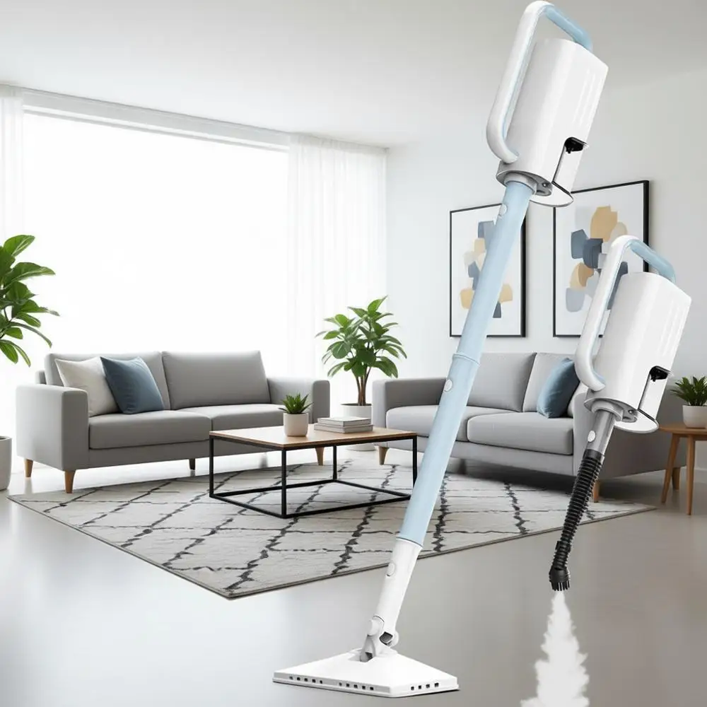 

Паровая швабра 7-в-1, вращающийся пароочиститель мощностью 1200 Вт, съемный резервуар 400 мл, силовой кабель 23T, 2 моющиеся насадки, подходит для паркета, ламината