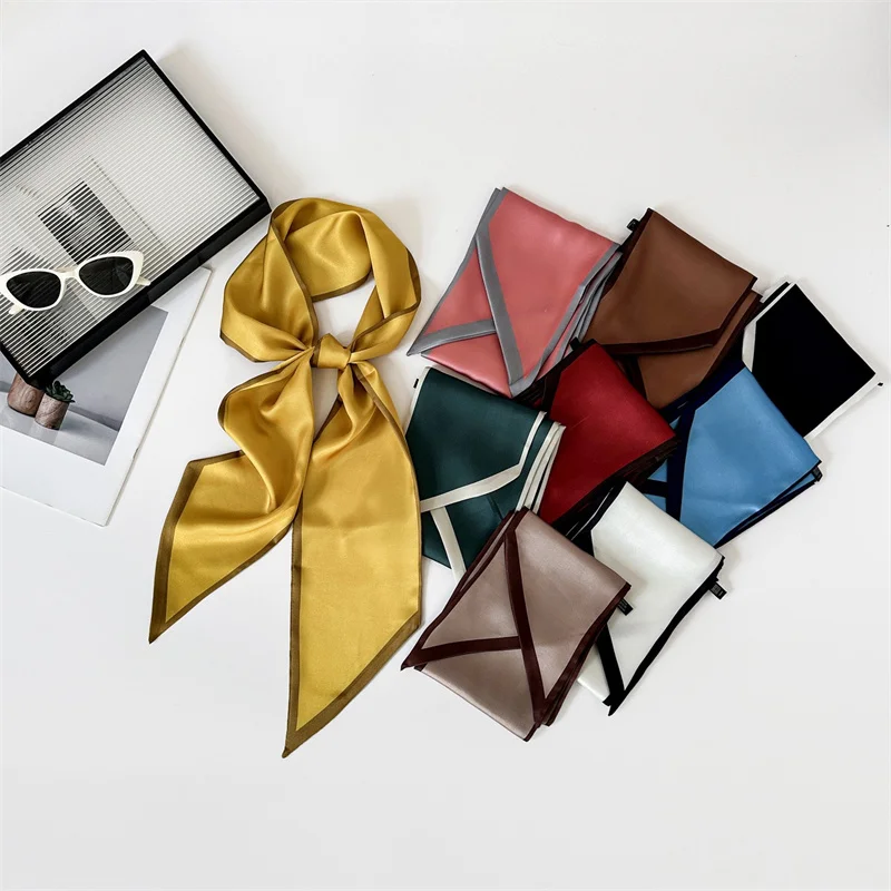 

Satin Silk Narrow Scarf Shawls Plain Basic Neckerchief Wrap Neck Snood Long Thin Scarf Head Neck Hair Band Bag Ribbon Headband