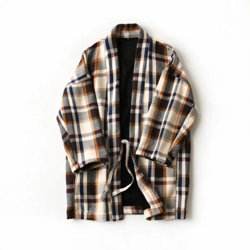 

Couple's Fleece-Lined Thickened Fashion Warm Medium Long V-neck Jacket Lace up Cardigan Kimono Loose Home Clothes Sleepwear