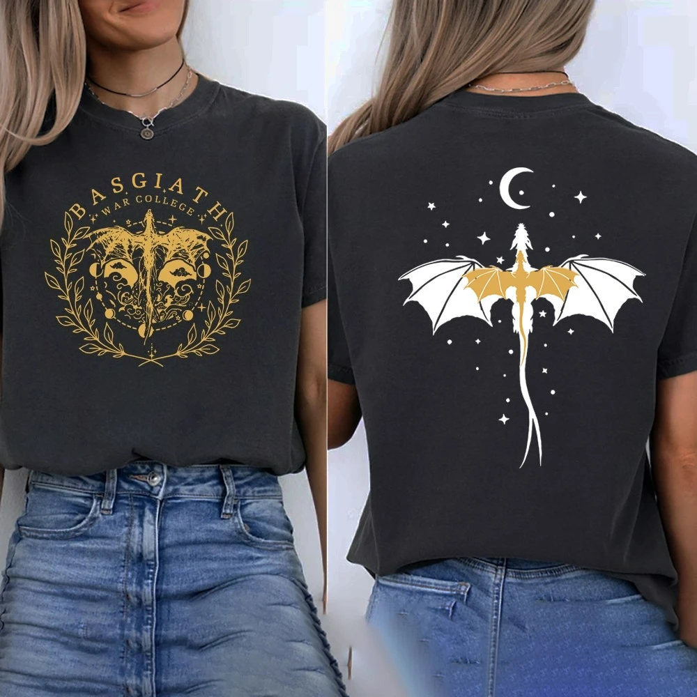 

2025 New Fourth Wing Double-Sided T Shirts Basgiath War College Unisex Short Sleeve T-shirts Women's Vintage Tee Bookish Gift