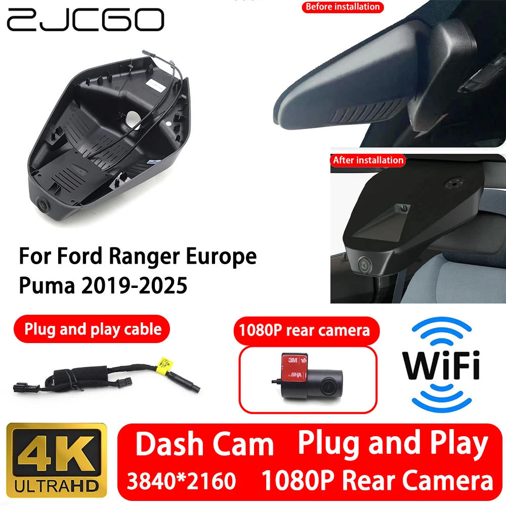 

for Ford Ranger Europe Puma 2019-2025 4K 2160P Front Rear Camera Dash Cam Wifi Plug and Play Video Recorde Loop Recording