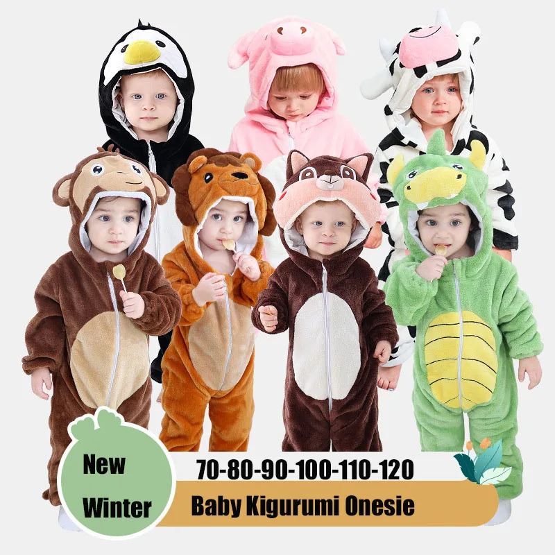 Baby Animal Pajamas Newborn Onesies Boys Girls Cartoon Jumpsuits Children Panda Tiger Leopard Sleepwear Kids Flannel Kigurumi