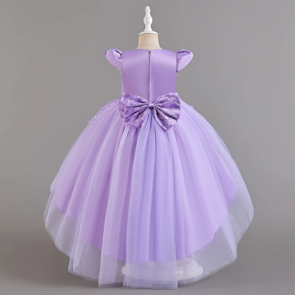 Purple Girl Child Day holiday performance dress, fluffy skirt, mesh princess style drag dress, sequin birthday party wear