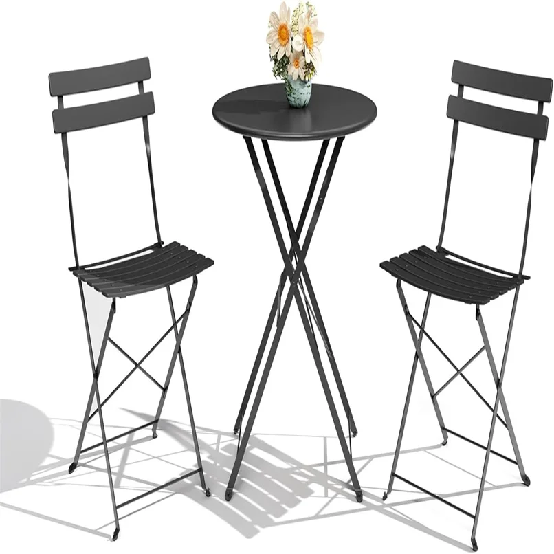 

3 Piece Foldable Table Chair Set, with Chairs and Table, Premium Steel Frame Folding Furniture Sets, Compact for Balcony