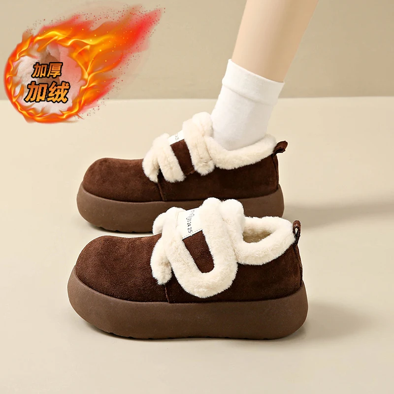 

CRLAYDK/женская обувь на меховой подкладке, женские домашние зимние замшевые ботинки, теплые домашние и уличные прогулочные лоферы на платформе, без шнуровки