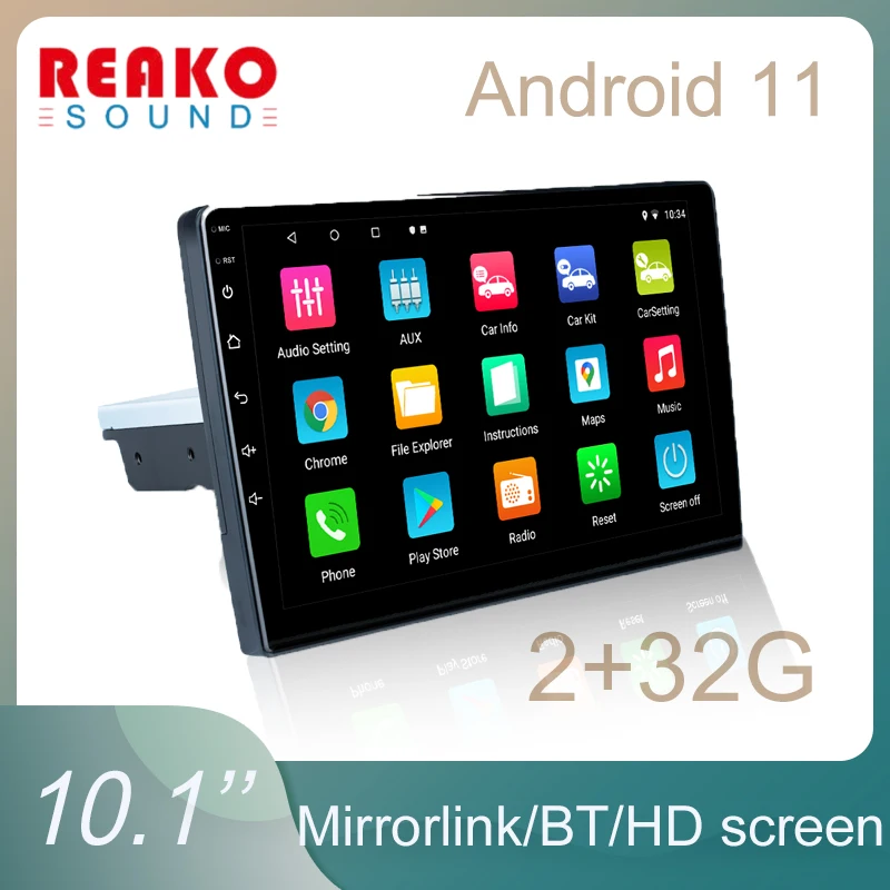 

REAKOOSUND 1 Din 10.1'' 2+32G Android 11 Car Multimedia Player GPS BT Car Audio Wifi USB FM MirrorLink Car Audio Radio Stereo