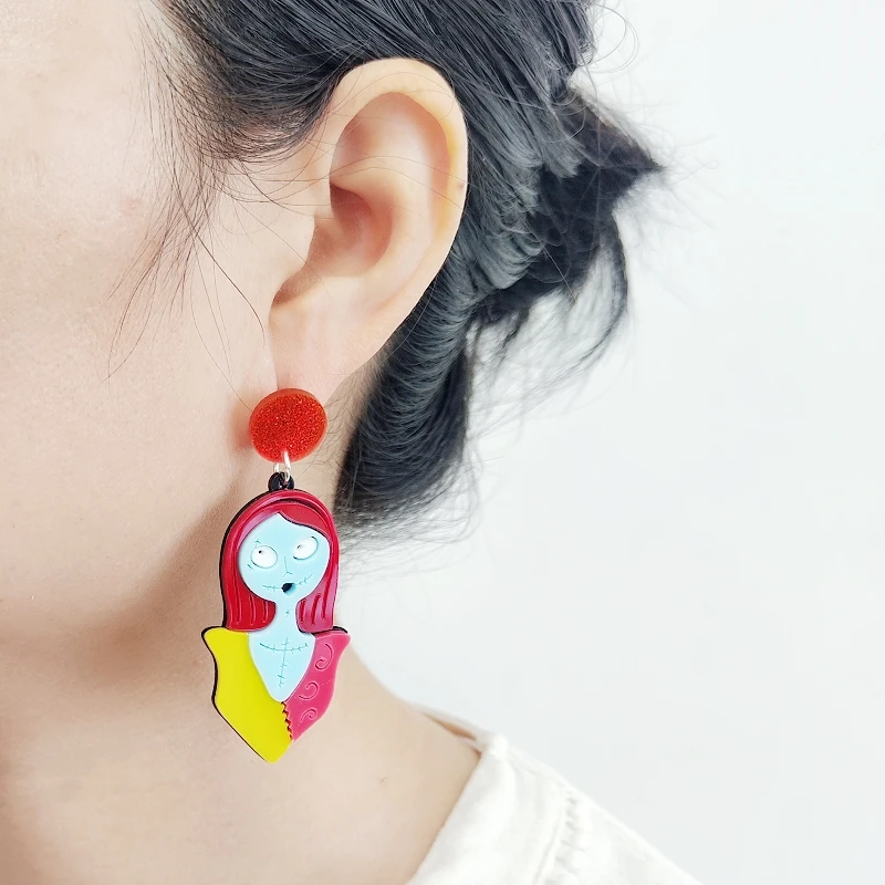 KUGUYS Nightmare Parody Christmas Drop Earrings for Women Halloween Jewelry Trendy Acrylic Accessories