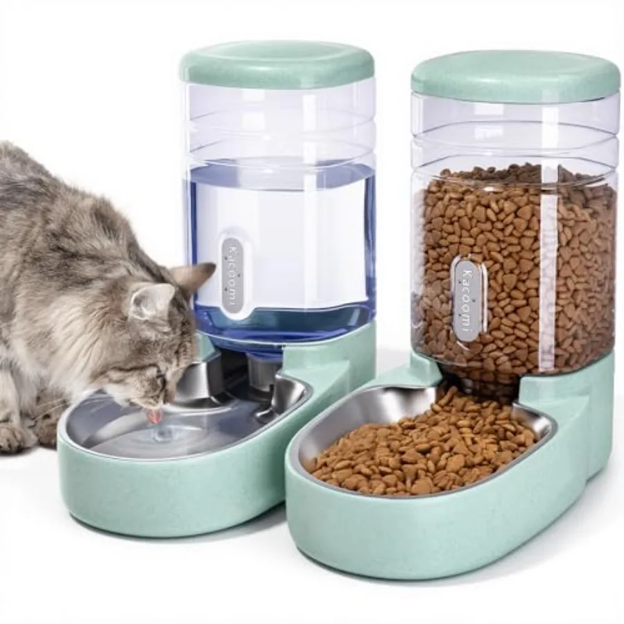 

Automatic Cat Feeder and Water Dispenser with Stainless Steel Bowl Gravity Food Feeder and Waterer Set for Small Medium Dog Pup