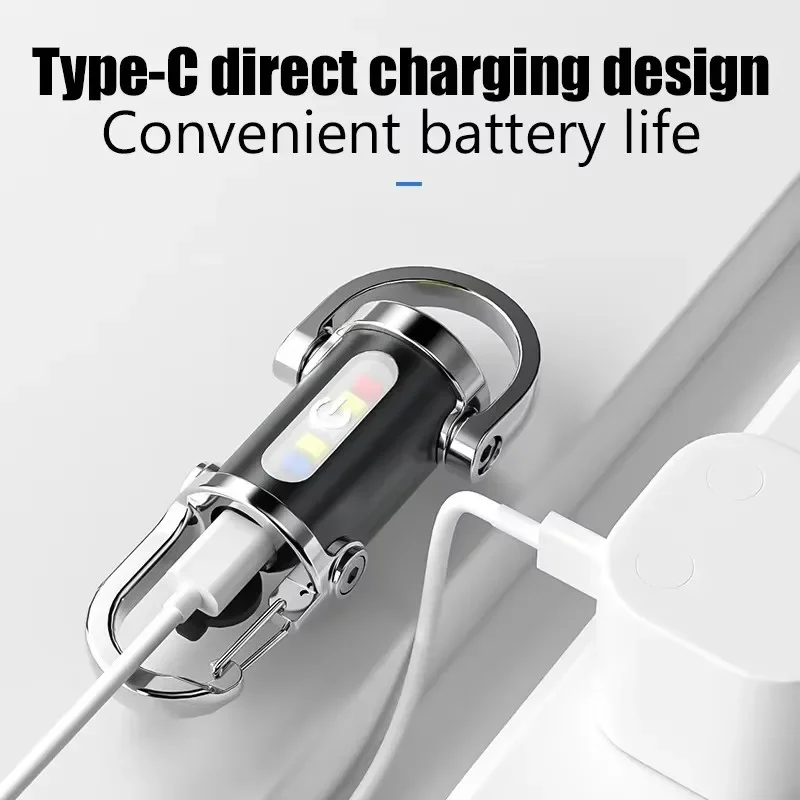 Newest COB Work Light TYPE-C Rechargeable LED Flashlight Keychain Hanging Portable Light Waterproof Keyring Camping Pocket Lamp