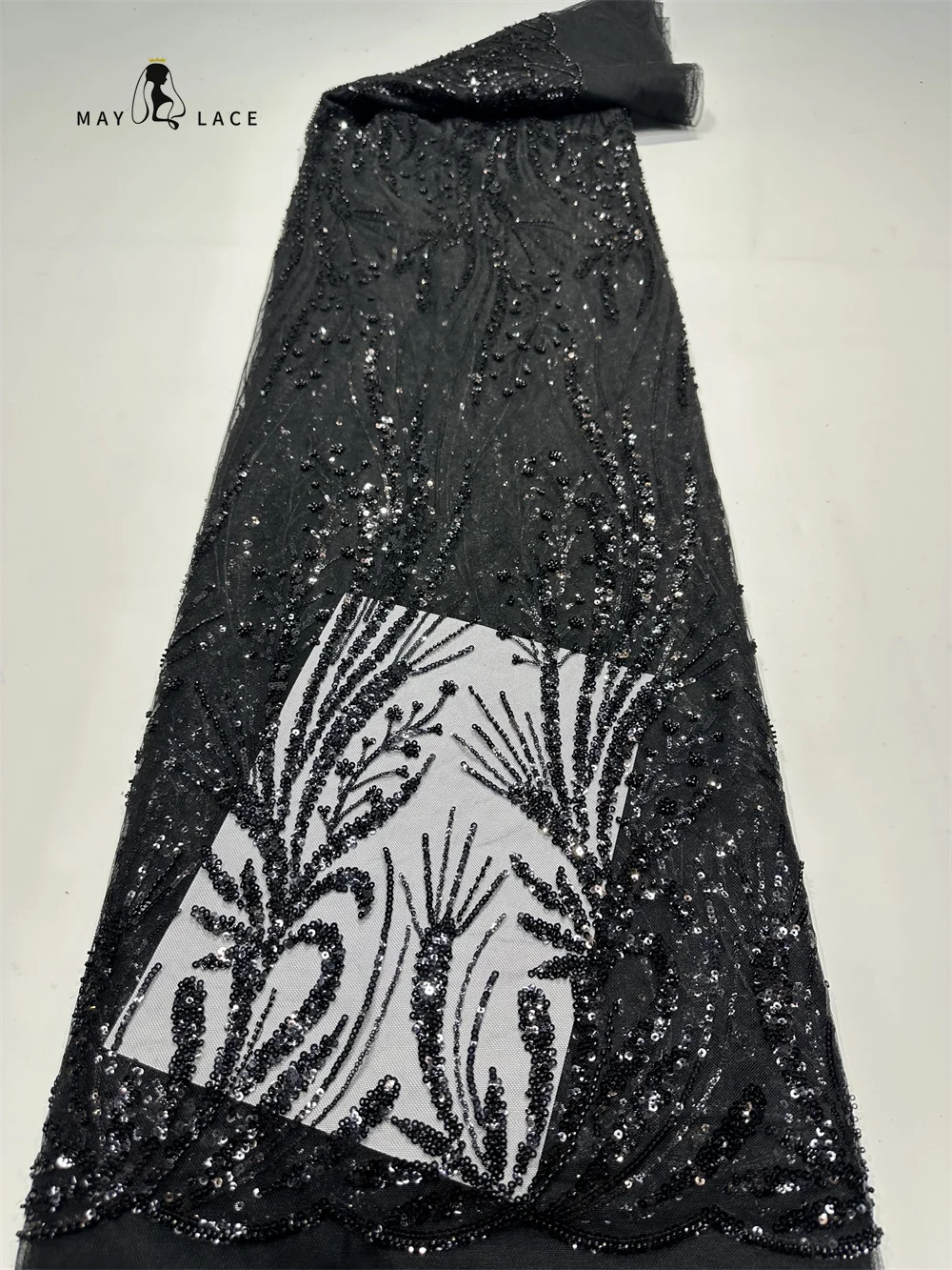 

African French Sequins Lace Fabric 2024 High Quality Black Lace Nigerian Embroidery Tull Groom Lace Fabric For Women Party Dress