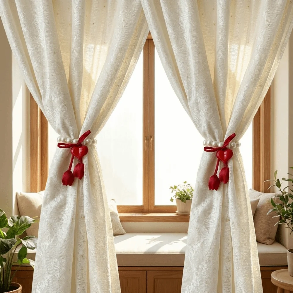 Adjustable Tulip Gauze Curtain Tie Decorative Beautifully Flowers Curtain Straps Curtain Tie Rope Heart Curtain Binding