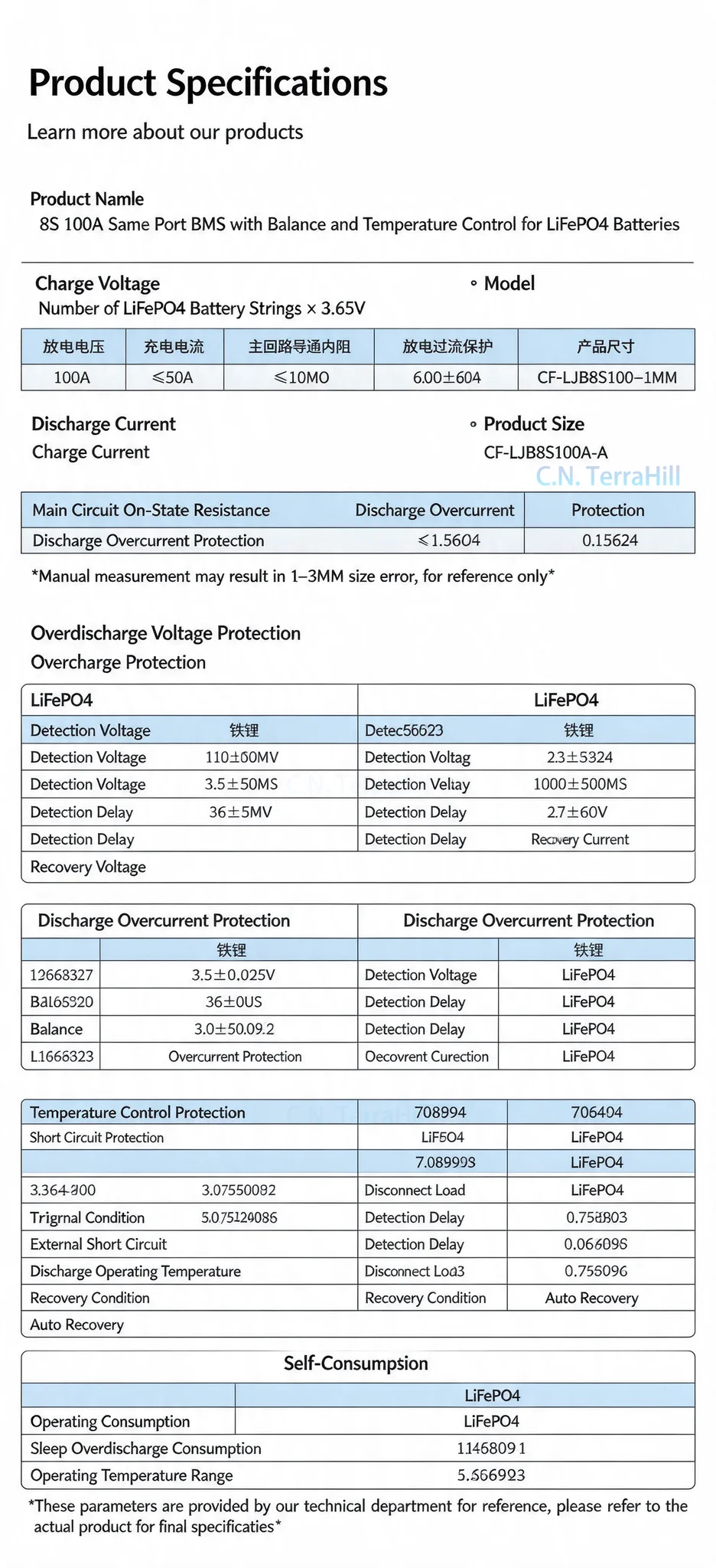 8S LiFePO4 Battery Protection Board 24V 100A with Balance Temperature Control for Portable Energy Storage