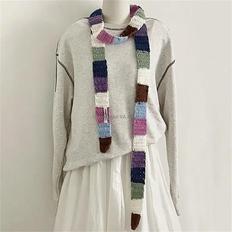 النساء الأزياء harajuku وشاح مخطط ملون حبل الشتاء السقوط دافئ زخرفة ضيقة نحيل طويلة الأوشحة