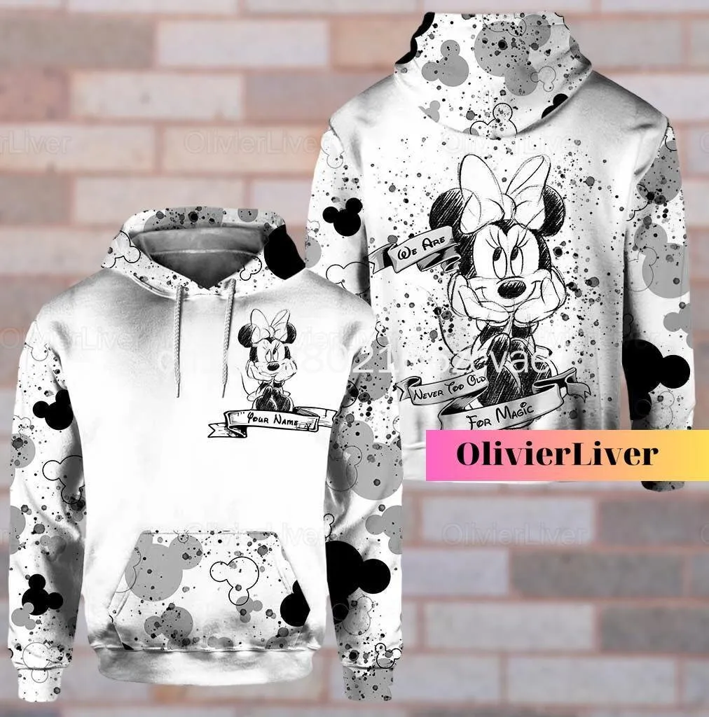 Summer New Disney Minnie Mouse 3D Printed Hoodie Personalized Men's and Women's Leisure Sports Pullover Hoodie