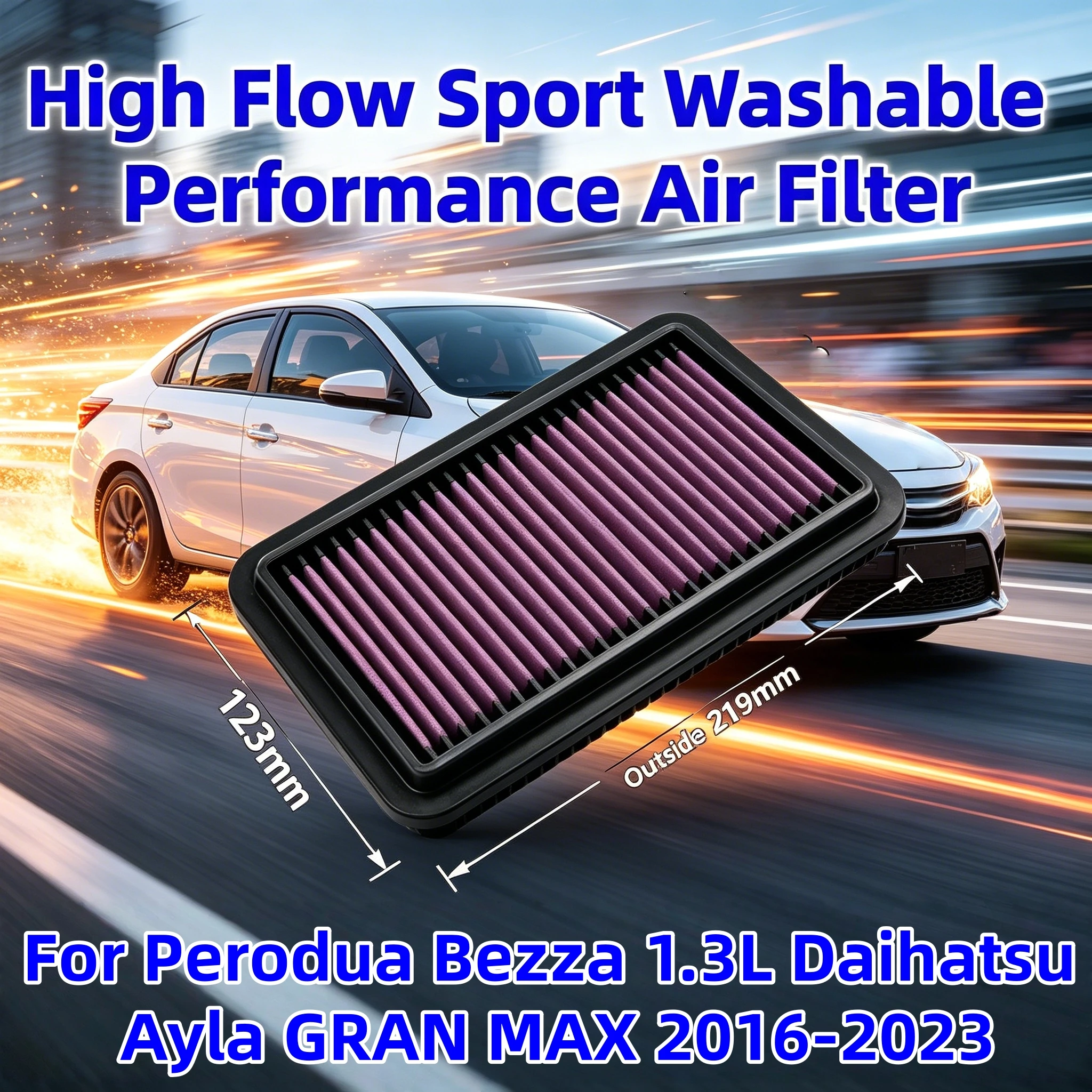 

High Flow Sport Washable Performance Air Filter For Perodua Bezza 1.3L Daihatsu Ayla GRAN MAX 2016-2023 3NR-VE 17801BZ130 LX6022