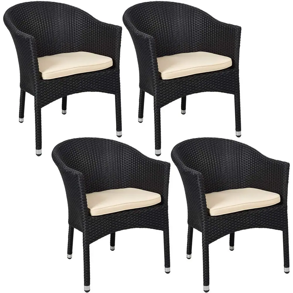

Всепогодные уличные складные обеденные стулья из ротанга с подушками, набор из 4 шт., для патио, сада, пляжа и многого другого (черный)