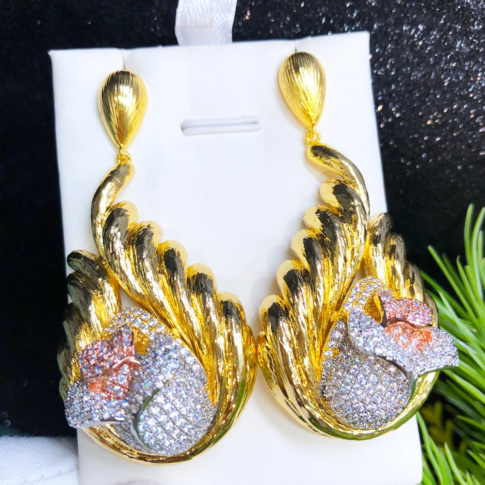 GODKI New Trendy Tricolor Rose Flower Earrings For Women Wedding Full Cubic Zirconia Popular Luxury Indian Dubai Bridal Jewelry