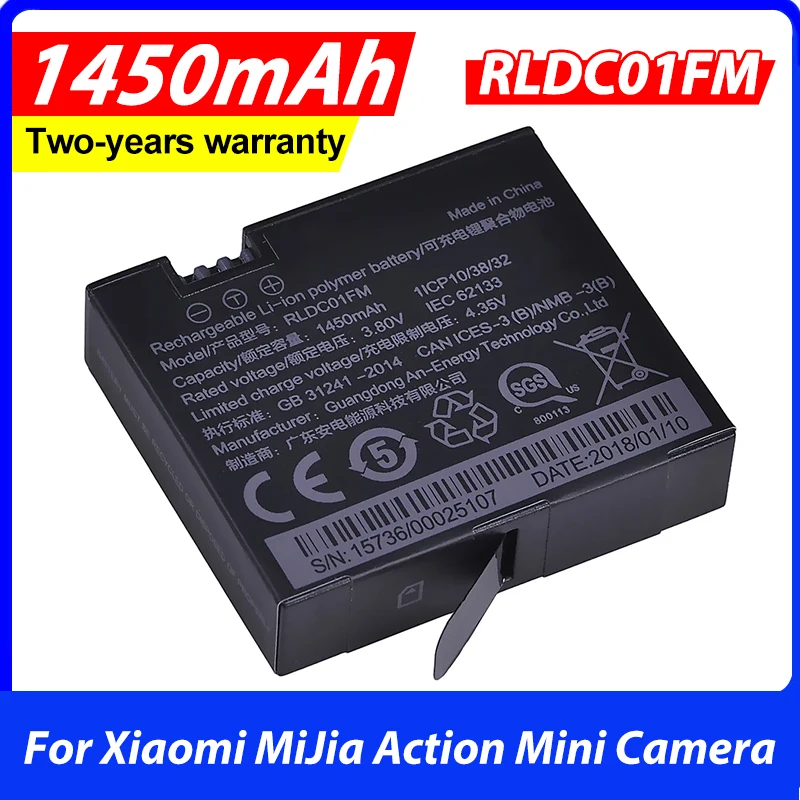 1Pc 3.80V 1450mAh Mijia 4k Battery RLDC01FM for Xiao mi Mi Jia Action Mini Camera Battery