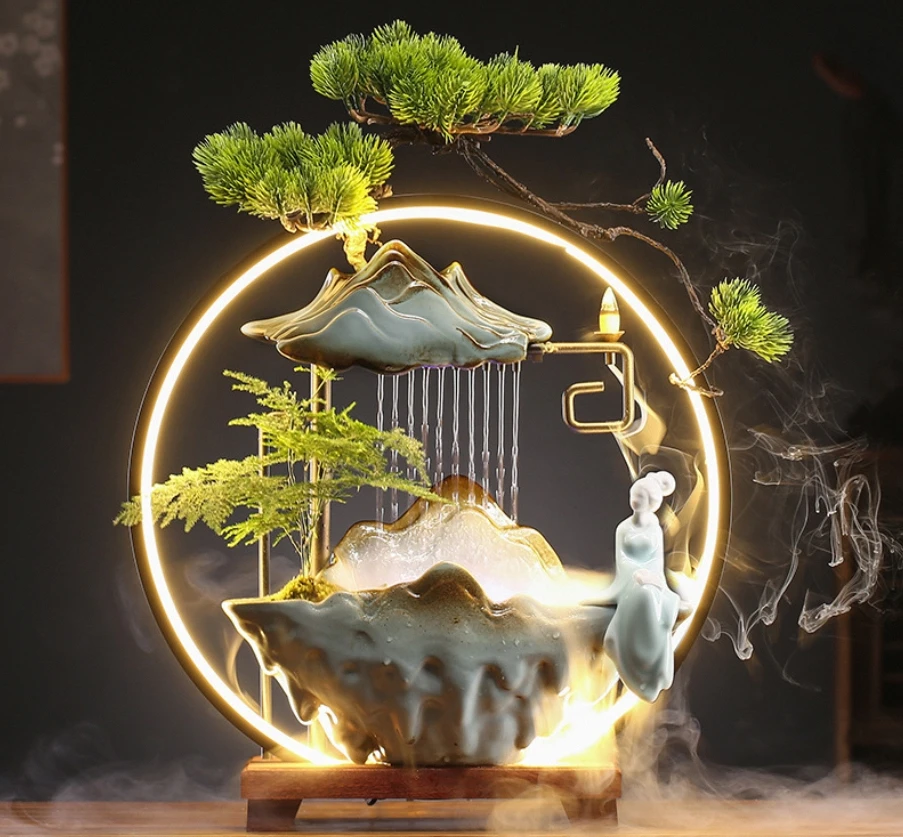 Criativo religioso escritório decoração de mesa fluxo para trás queimador de incenso fortuna-recicção umidificador difusor de aromaterapia