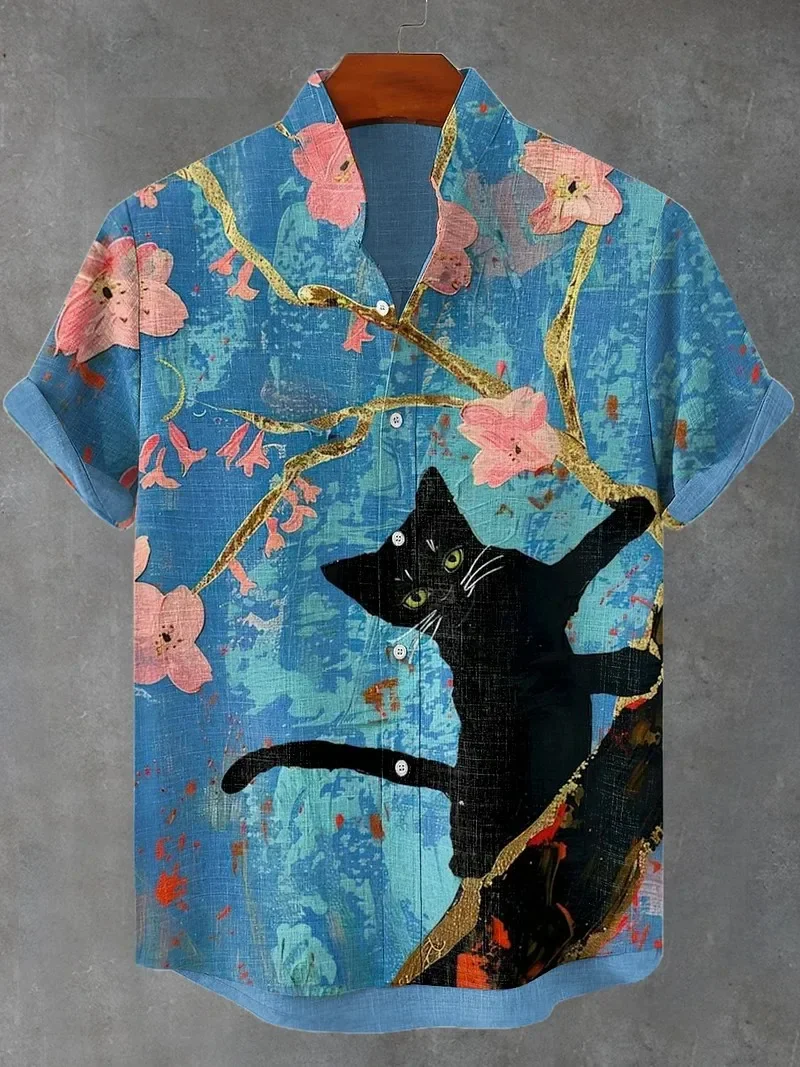 

Men's Cat Graphics Shirts Short Sleeved Button Down For Summer Oversized Tops Vacation Casual Hawaiian Shirts High-grade Sharp