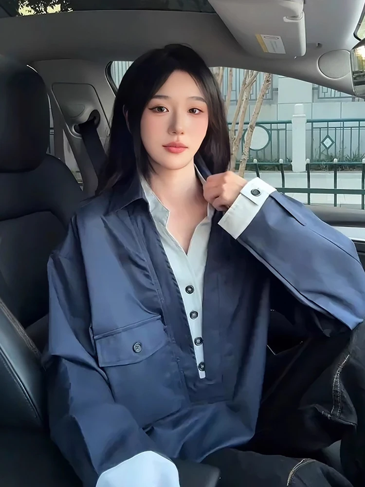 

Khaki Long Sve V-Ne irt Повседневная футболка для мужчин и женщин Осенняя модная брендовая классическая корейская свободная футболка высокого класса