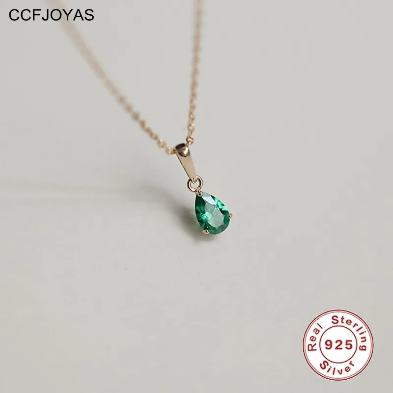 

CCFJOYAS 14K Позолоченная серебряная 925 пробы зеленая/белая цветная Капля воды из циркония цвет ожерелье с подвеской простое ins цепь до ключиц