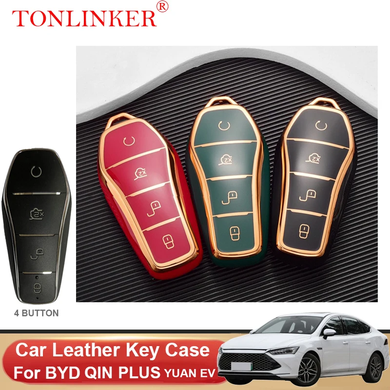 

TONLINKER Genuine Car Key Case For BYD YUAN PLUS PRO EV Qin PLUS DM-i EV 2021 2022 ATTO Shell Remote Cover Keychain Accessories