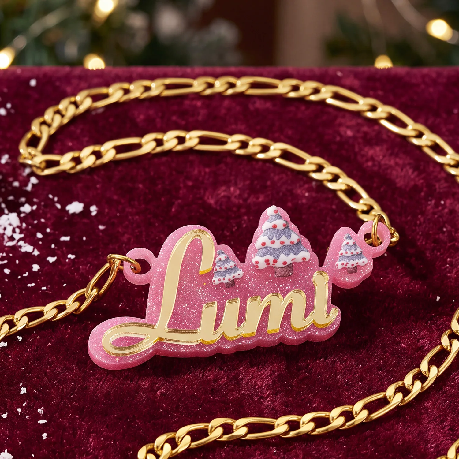 Dascusto Custom Name Necklace Personalized Christmas Santa Claus Acrylic Name plate Pendant Name Necklace Christmas Gift Women