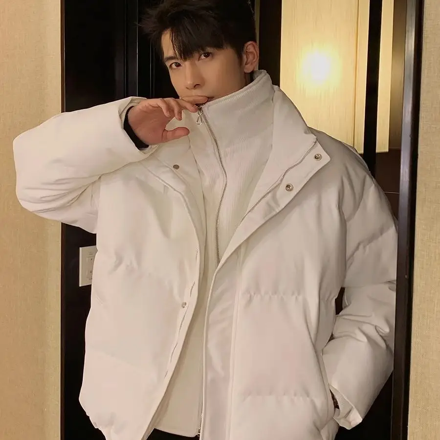 New Fake Two Piece Warm Coats Men Winter Loose Cotton-padded Jackets Men's 2026 Solid Color Pockets Overcoats C919