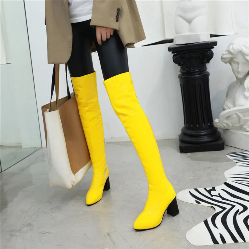 Fashion Over the Knee Boots Women Orange Red Yellow Green Patent