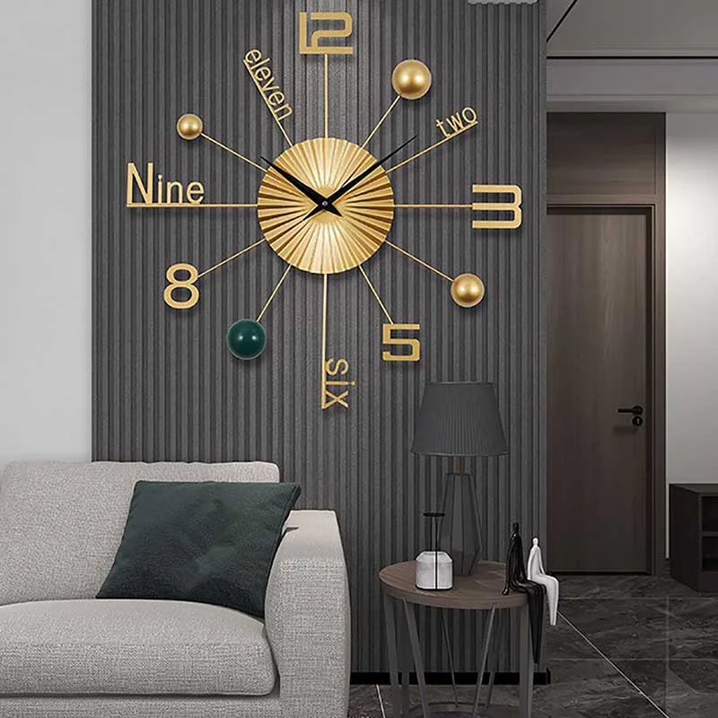 Living Room Big Size Wall Clock Black Gold Modern Interior Art Design Wall Clock Aesthetic Luxury Horloge Murale Home Decoration