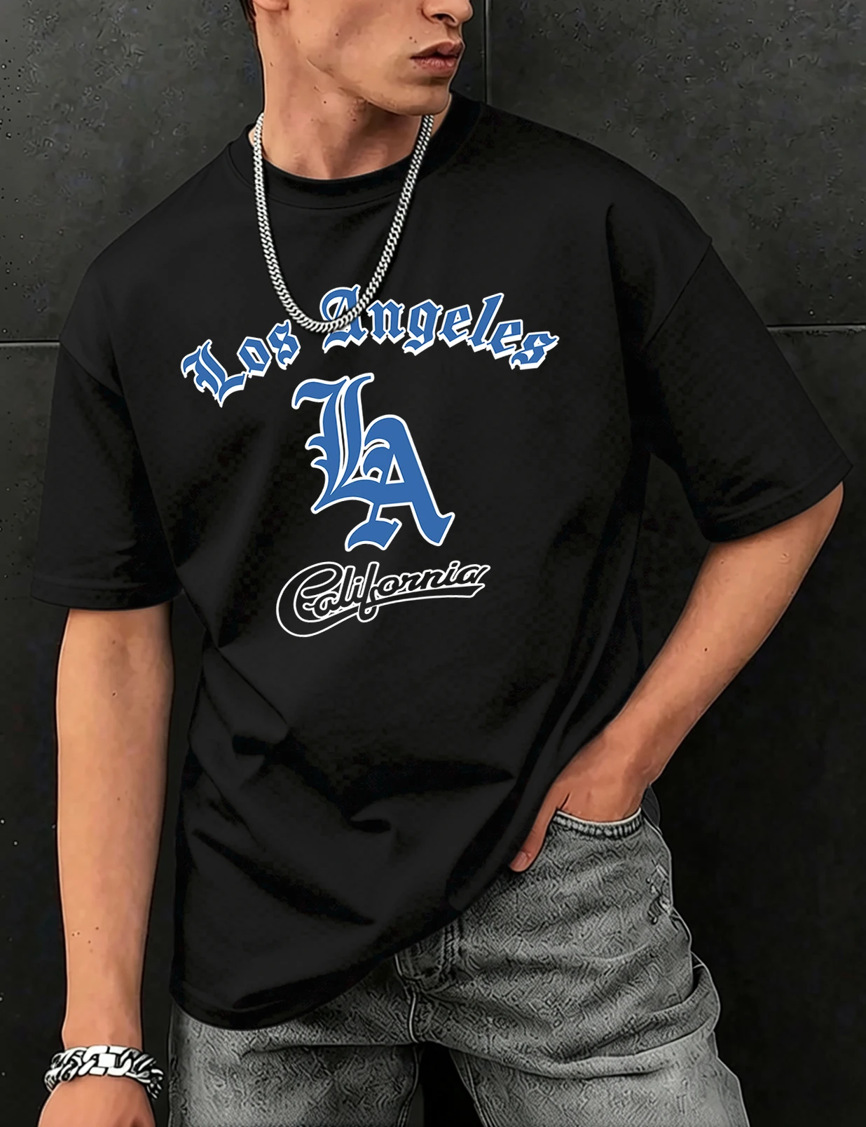 Los Angeles California Artistic Letter Print Man Basic All-Match Short Sleeve Cotton Summer Breathable Tshirt Casual Street Top