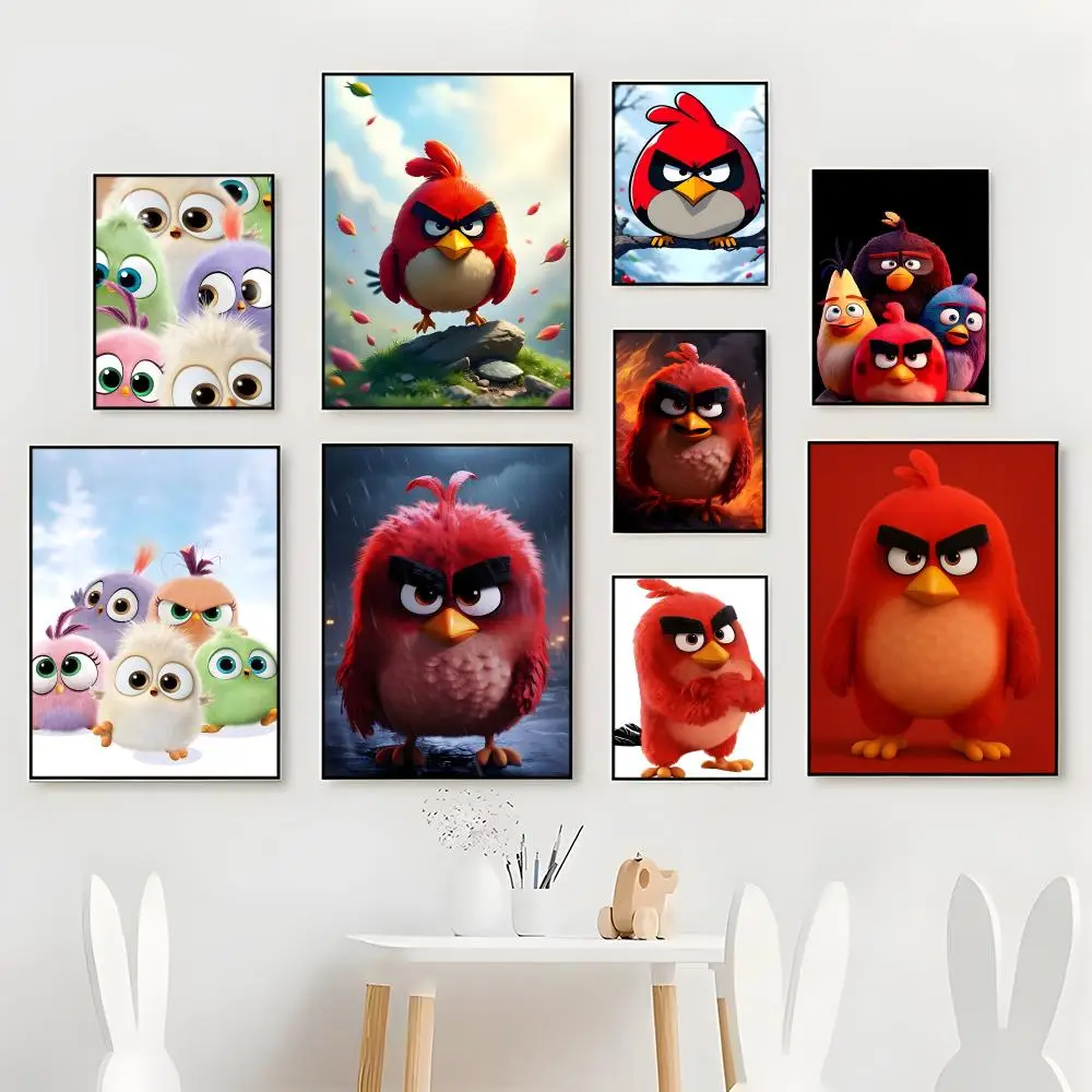 Cuadro de Pared con Lienzo Enmarcado HD de Angry Birds, Pintura Caligráfica, para Decoración de Dormitorio o Cafetería, o como Regalo