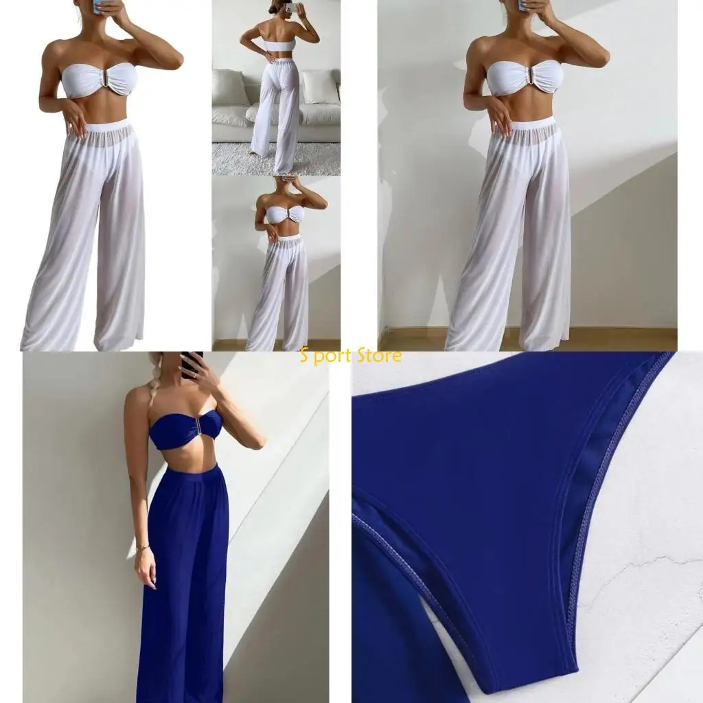 

U2JB однотонные купальники из 3 предметов для женщин, женский купальный костюм с высоким вырезом и пляжными брюками