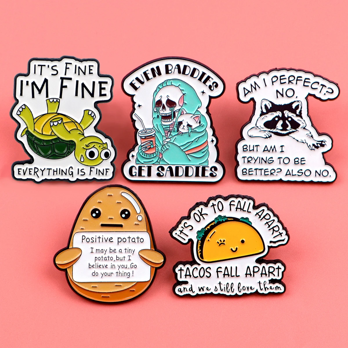 Cartoon Animals Enamel Pin Cute Turtle Raccoon Badges on Backpack Funny Quotes Brooch Lapel Pins Cosplay Accessories Toys Gift