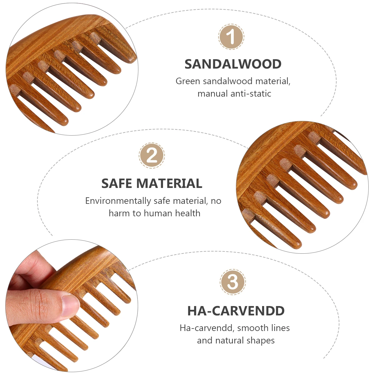

1pc Sandalwood Massage Comb Hand-Carved Wooden Scalp Massager Anti-Static Durable Smooth Natural Design Fine Polished Gift