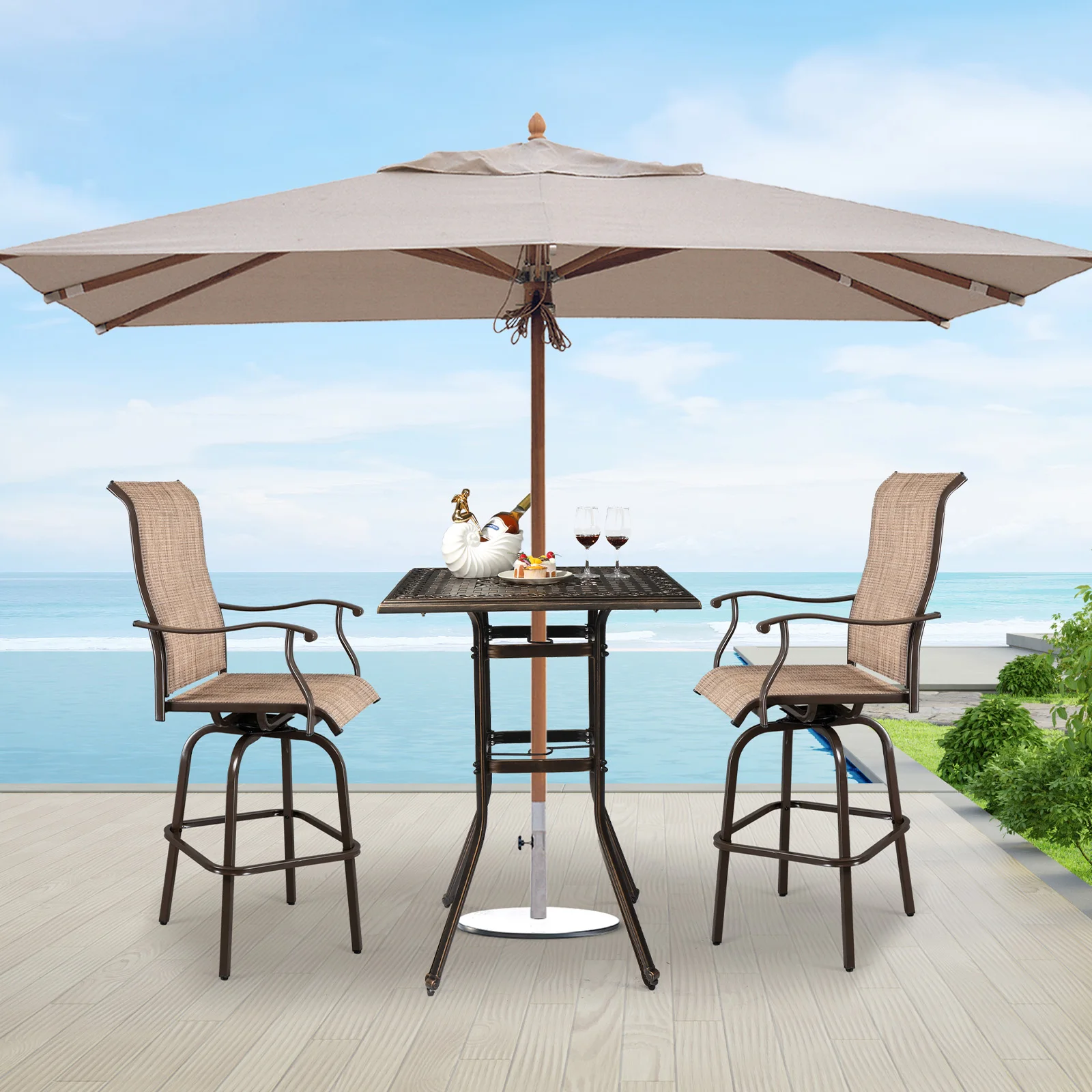 Patio Bar Table, Weatherproof Aluminum Square Bistro, 2