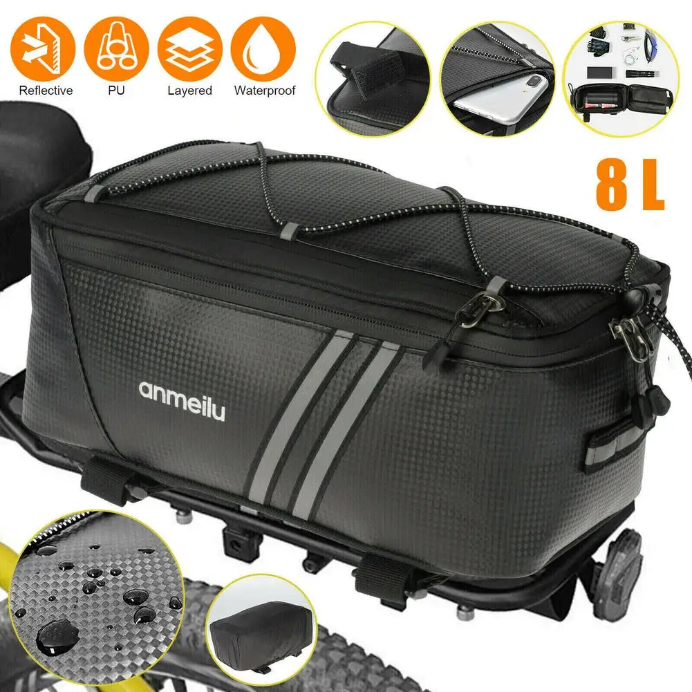 8L Motorcycles Bag Trunk Bag PU Waterproof Bicycle Trunk Bag Cycling Rack Pack Bike Rear Bag Frame Accessories Behind Seat