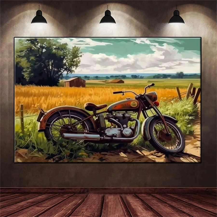 

5D DIY Алмазная вышивка Современное искусство Сельский открытый пейзаж Мотоцикл Алмазная мозаика Художественная живопись Рукоделие Ремесло
