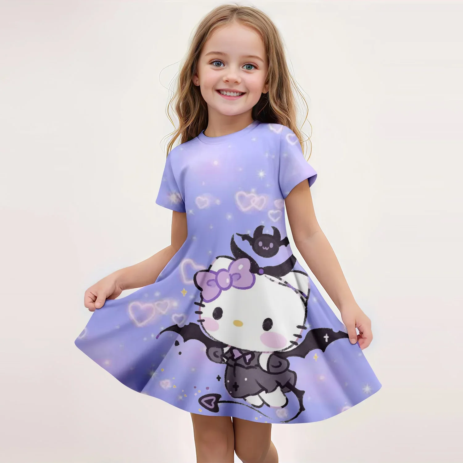 

Sanrio с 3D принтом, модное милое платье с короткими рукавами и мультяшным узором, молодежная одежда для косплея, одежда hello kitty, милая одежда